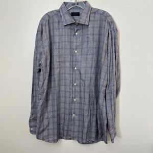 Paul & Shark‎ Yachting Gray Blue Plaid Made In Italy Button Up Shirt Size XL